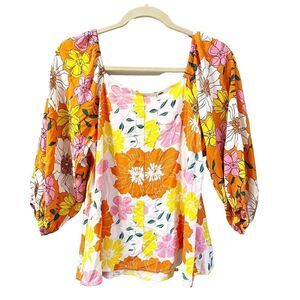 Rustic Rack Womens Multicolor Blouse Large Floral Long Sleeve Scoop Neck Top